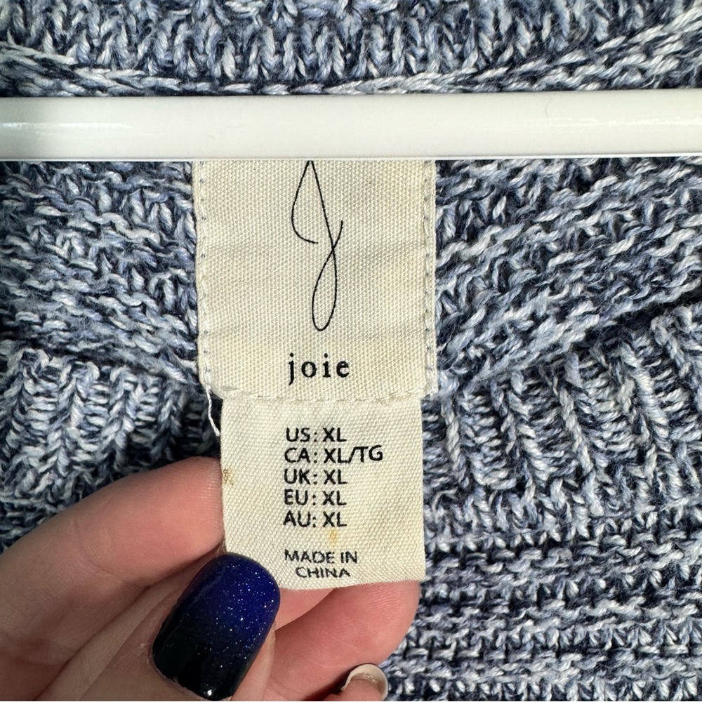 Joie Heathered Blue Ribbed Knit Sweater Size XL Winter Fall Buttons Crew Neck - Picture 4 of 9